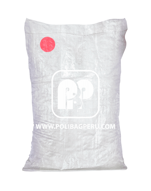 Saco laminado blanco con circulo rojo
